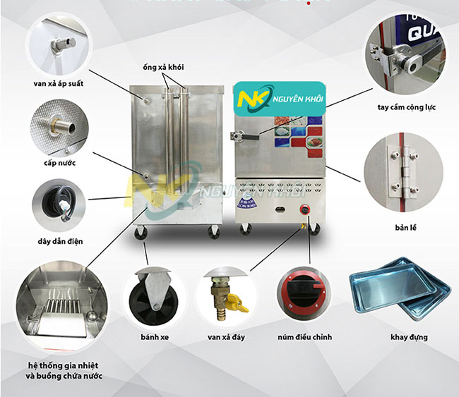 Cấu tạo của tủ cơm công nghiệp 6 khay gas + điện