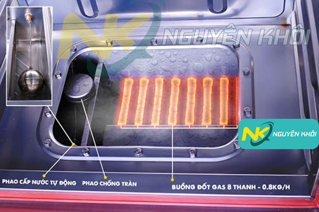 Hệ thống gia nhiệt của tủ cơm công nghiệp bằng gas