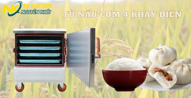 Nguyên Khôi - Địa chỉ mua tủ cơm công nghiệp 4 khay điện, địa chỉ mua tủ cơm chất lượng
