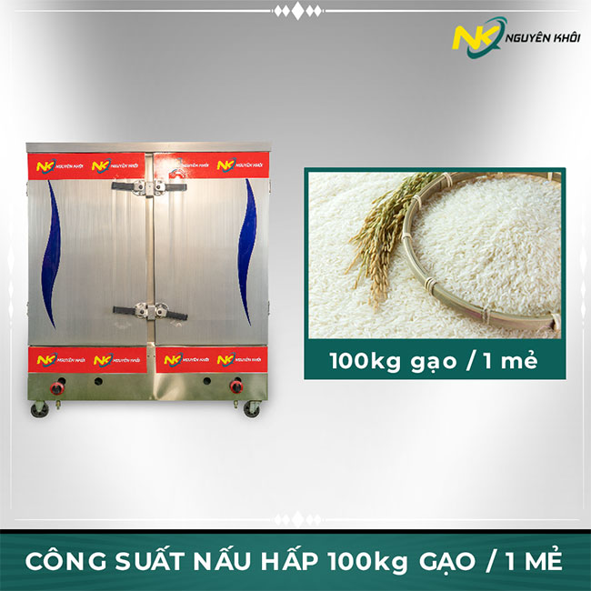 Tủ cơm công nghiệp với khả năng nấu - hấp 100kg gạo / 1 mẻ