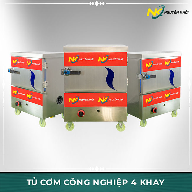 Tủ nấu cơm công nghiệp 4 khay gas + điện tích hợp