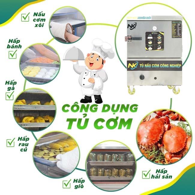 Công dụng tủ nấu cơm gas 4 khay 