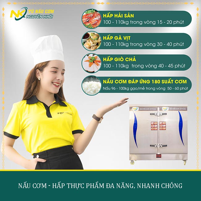 Tủ nấu cơm công nghiệp 24 khay với công suất nấu - hấp vượt trội