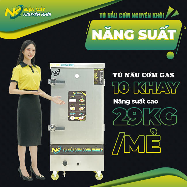 Năng suất chiếc tủ nấu cơm 10 khay dùng gas