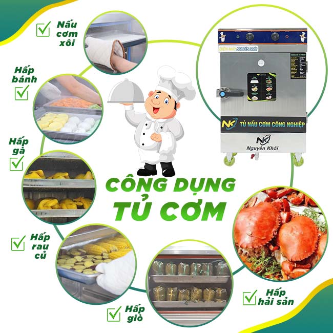 Công dụng tủ nấu cơm điện gas 8 khay 