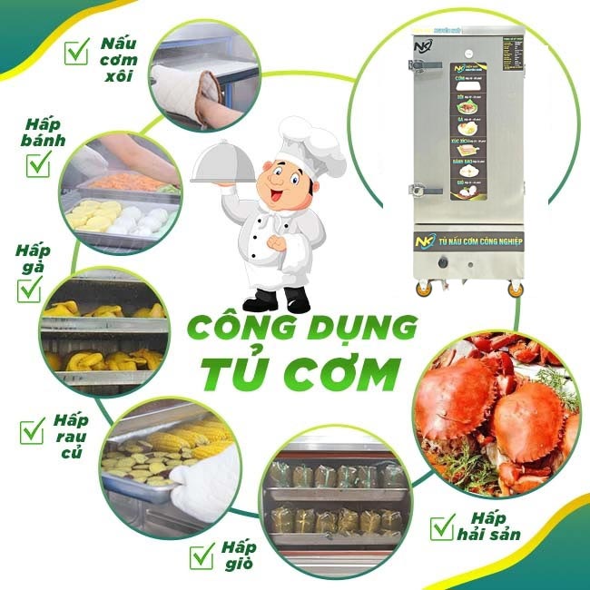 Công dụng tủ nấu cơm gas 12 khay 