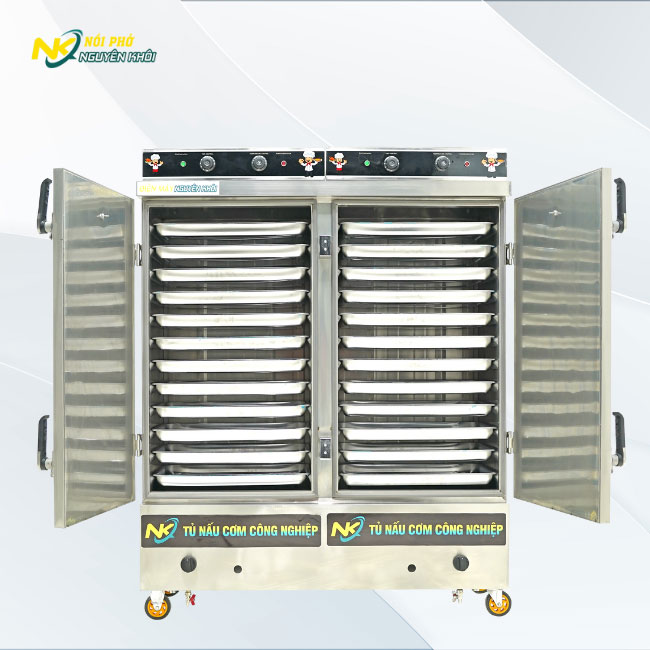 Tủ cơm công nghiệp 24 khay điện gas điều khiển liền