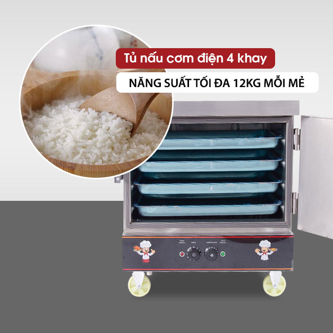 Năng suất tủ hấp cơm 4 khay điện, năng suất