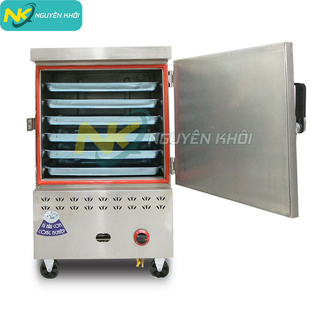 Tủ nấu cơm 6 khay điện gas tích hợp, tủ cơm 6 khay điện gas