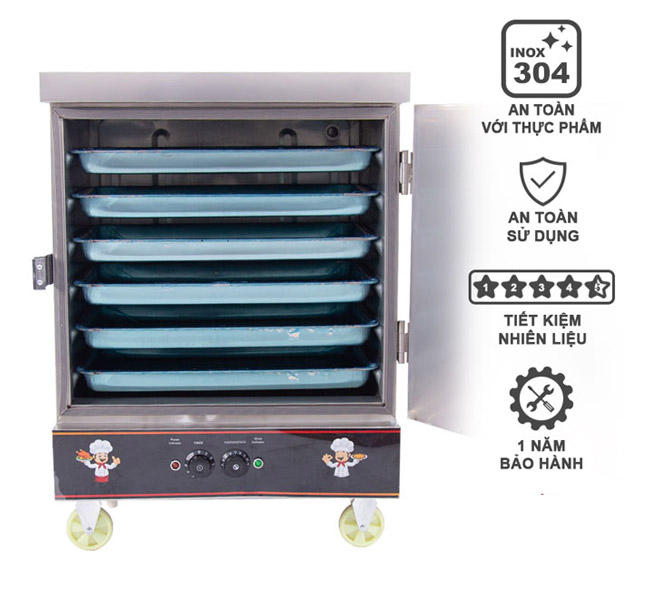Tủ nấu cơm điện 6 khay có điều khiển, Tủ nấu cơm điện 6 khay