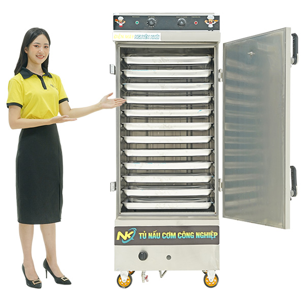 Tủ nấu cơm 12 khay điện gas có điều khiển NK-12KDGL