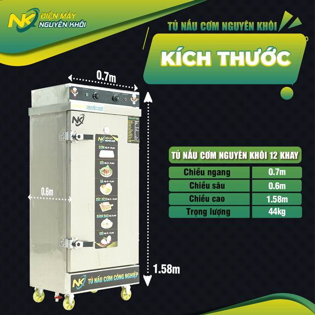 Tủ điện nấu cơm 12 khay có điều khiển