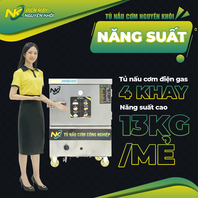 Năng suất tủ nấu cơm công nghiệp 4 khay điện gas