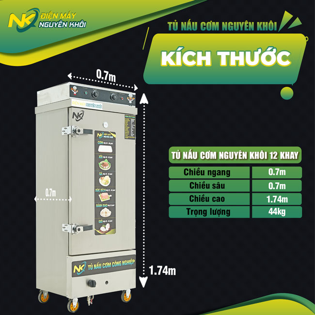 Tủ cơm công nghiệp 12 khay điện gas có điều khiển