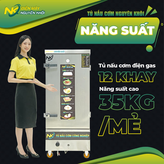 Năng suất nấu hấp của chiếc tủ cơm 12 khay