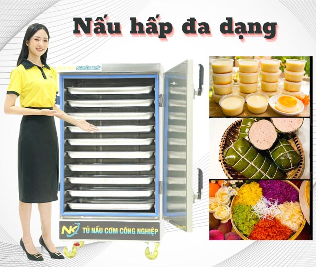 Tủ cơm 10 khay với khả năng hấp nấu đa dạng