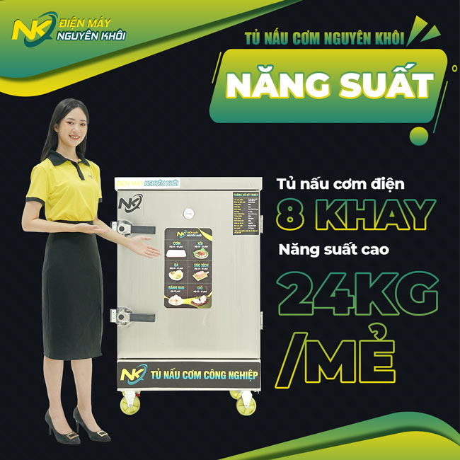 Năng suất của chiếc tủ công nghiệp nấu cơm 8 khay