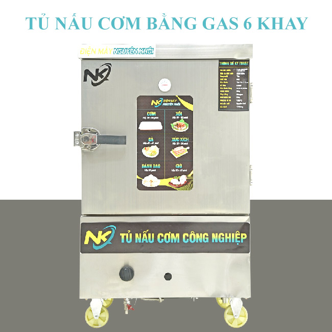 Tủ cơm công nghiệp 6 khay gas