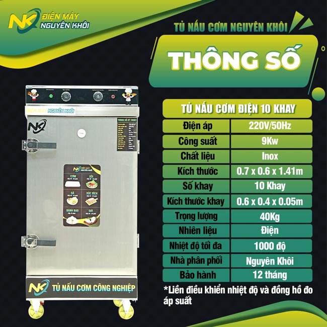 Thông số của tủ cơm điện 10 khay