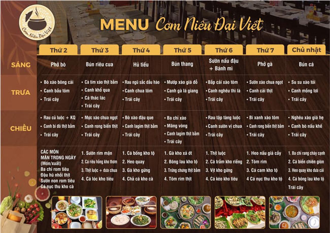 Menu cơm niêu hấp dẫn với các ngày trong tuần