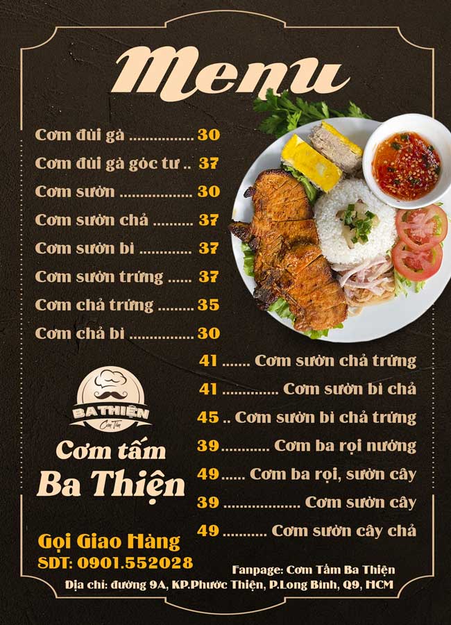 Menu quán cơm đa dạng 