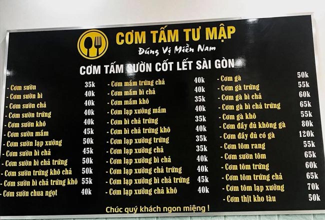 Menu dạng bảng hiệu treo tường 